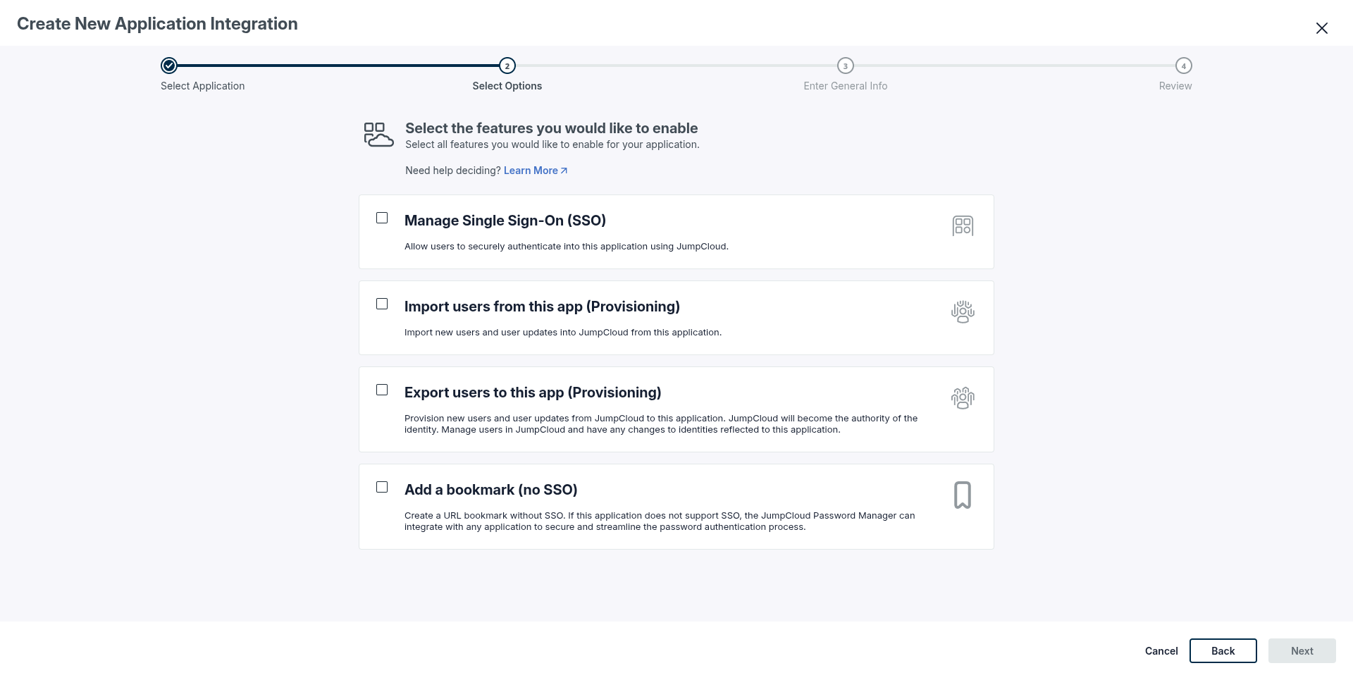 JumpCloud: create a custom application with SSO and provisioning enabled